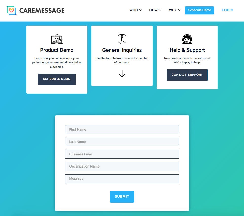 Formulario de contacto para CareMessage