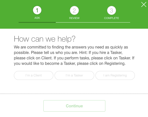 Una captura de pantalla del formulario de ayuda de Task Rabbit