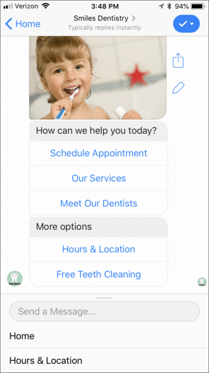 chatbot de la oficina del dentista 
