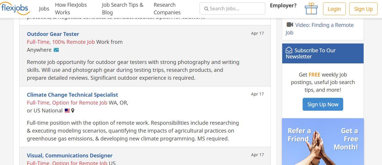 FlexJobs: una página de resultados de búsqueda de empleo