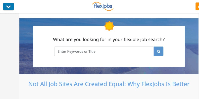 Página de inicio de FlexJobs para trabajos a distancia- que es el teletrabajo