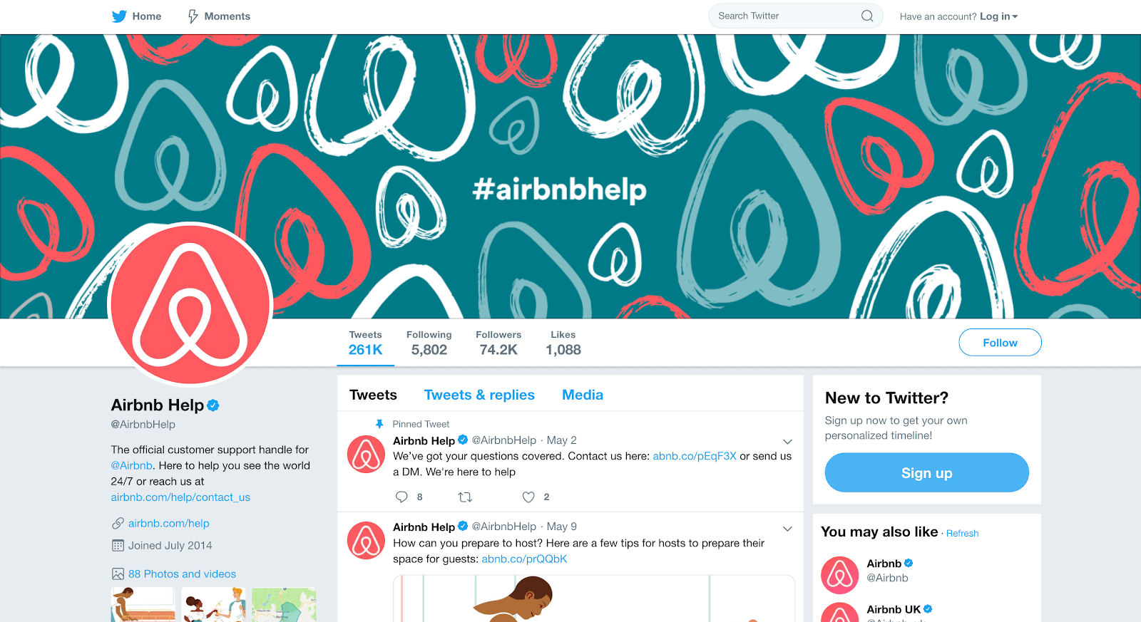 Número de teléfono de Airbnb: la página de Twitter de Airbnb