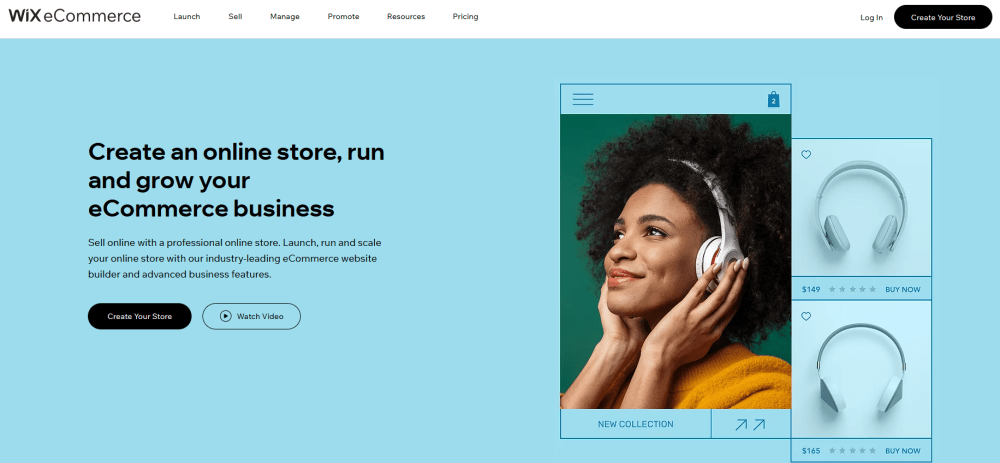 Página de inicio de comercio electrónico de Wix. Creador de tiendas online