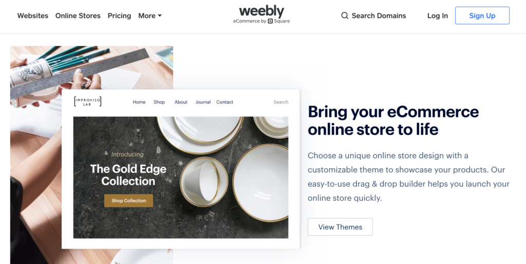 página de inicio de weebly ecommerce.