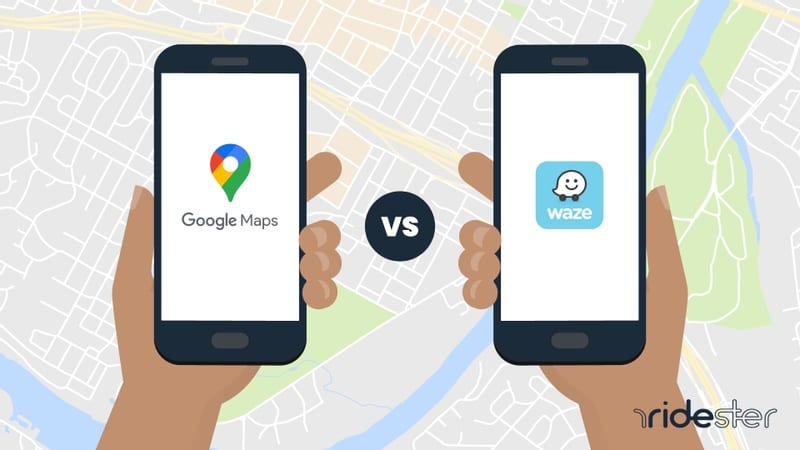 gráfico vectorial de dos teléfonos uno al lado del otro para demostrar la batalla entre waze vs google maps