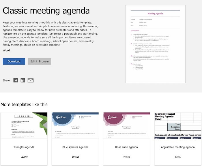 Plantillas de agenda de reuniones ordenadas Microsoft