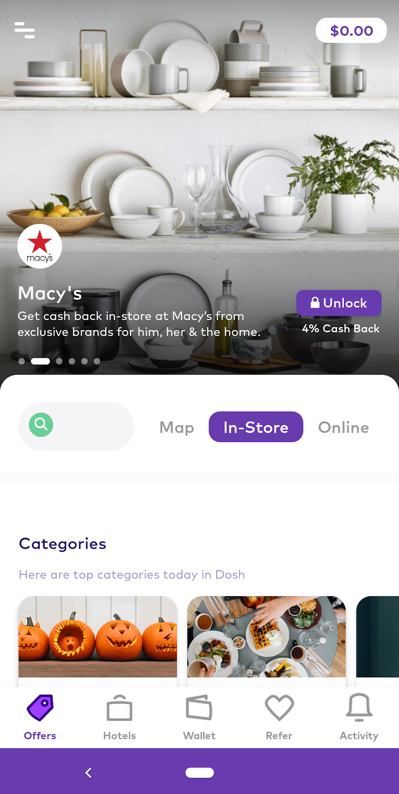 Captura de pantalla de la aplicación de platos de Macy's