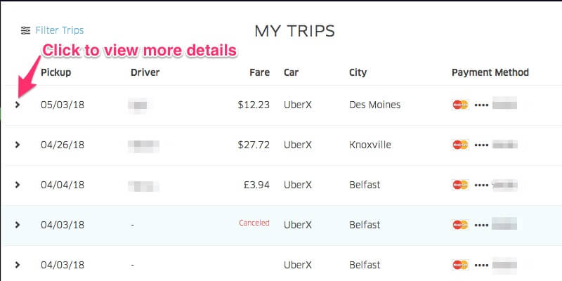 Recibo Uber: Mis viajes en línea