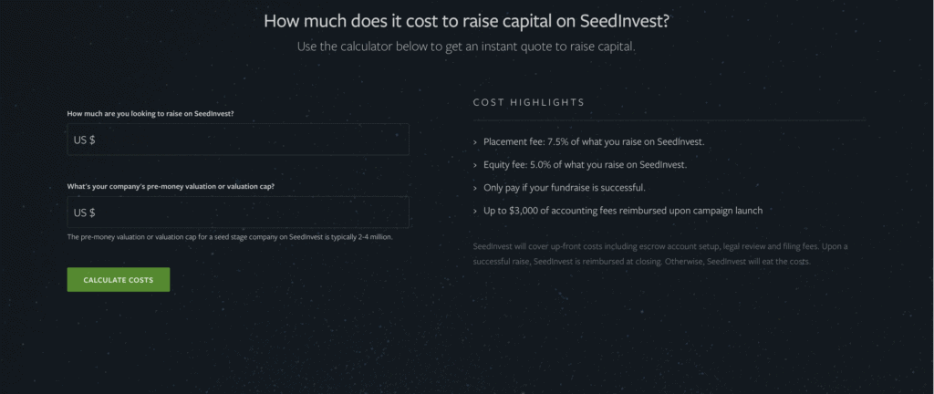 Costos de la cuenta Seedinvest