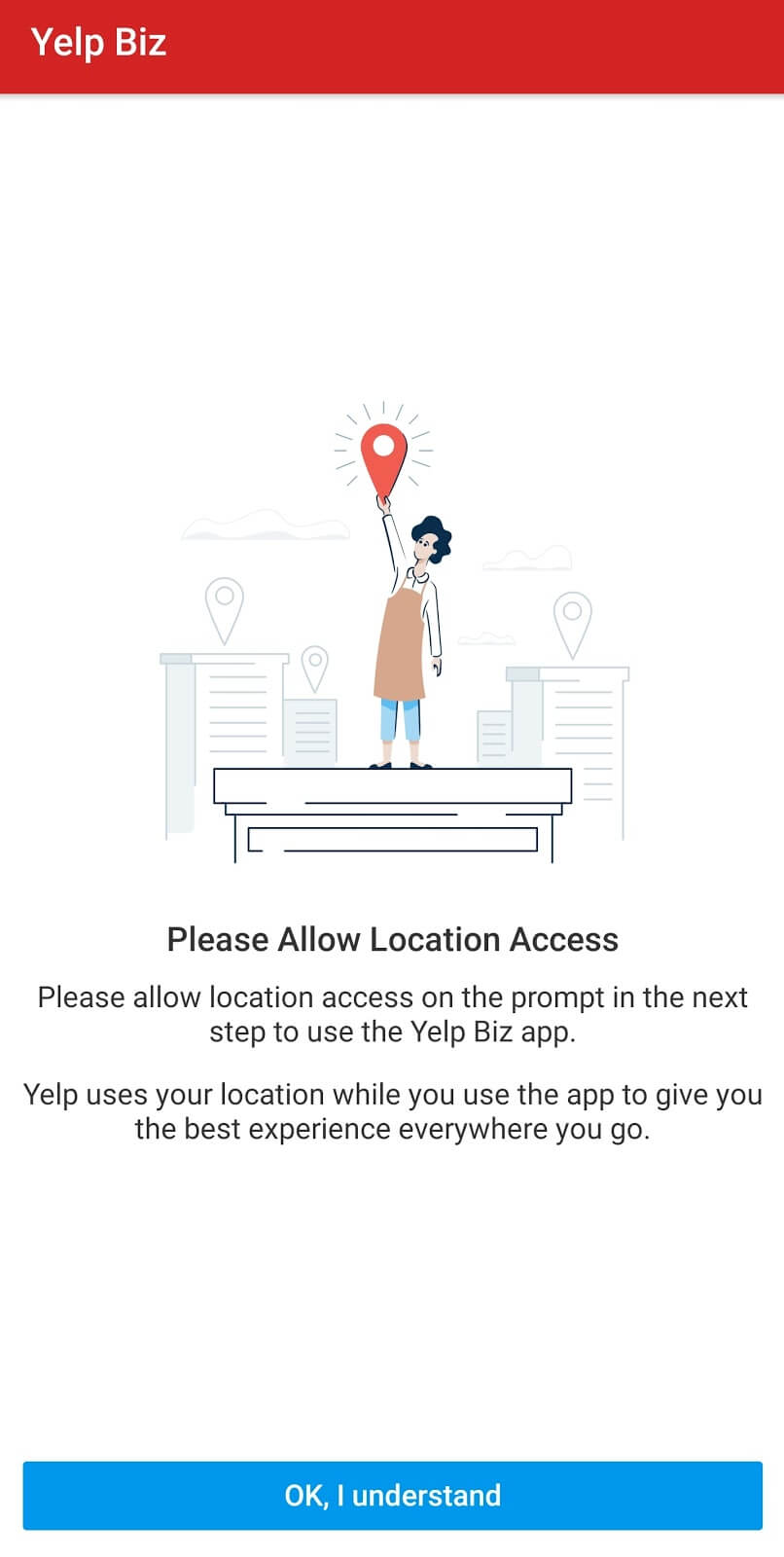 Yelp  para empresas: la página de la aplicación para permitir el acceso a la ubicación