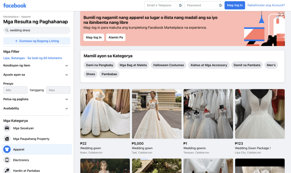 Los mejores lugares para vender vestidos de novia-Facebook Marketplace