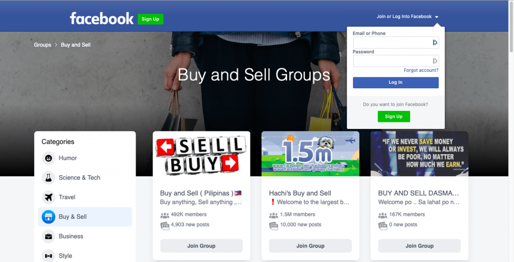 Grupos de compra y venta de Facebook 
