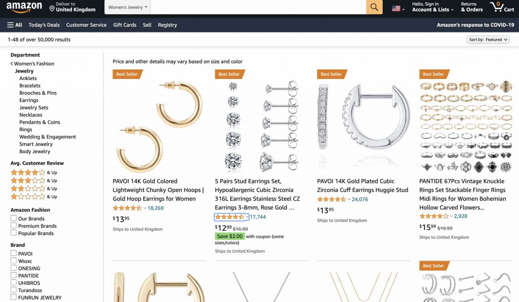 Sitio web de Amazon Jewelry