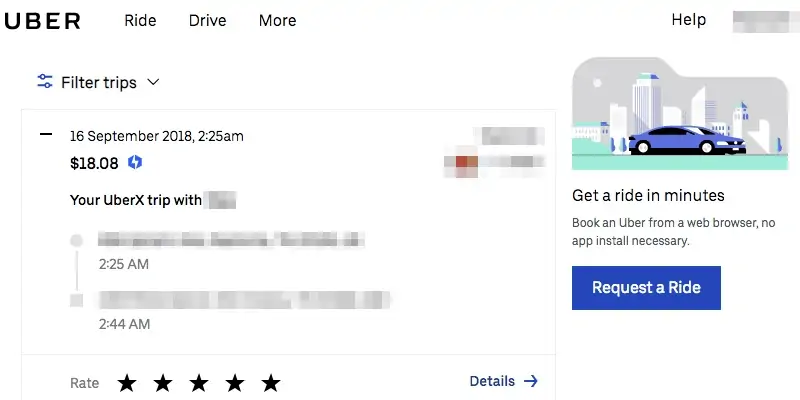 Cómo enviar un correo electrónico al servicio de atención al cliente de Uber: pantalla principal