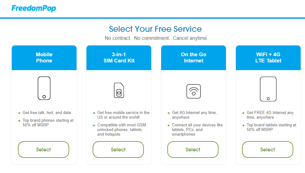 Opciones de FreedomPop