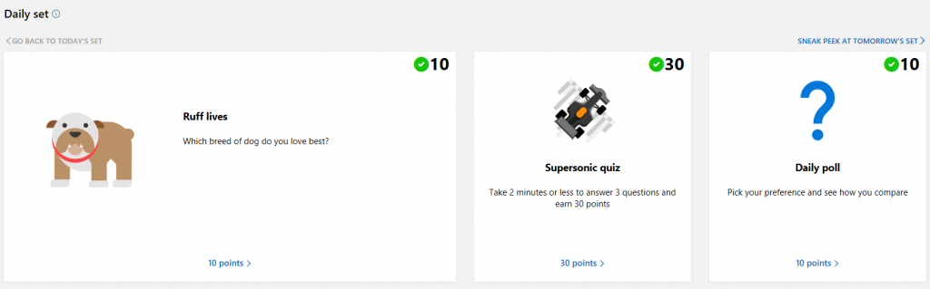 Tareas diarias en Microsoft Rewards