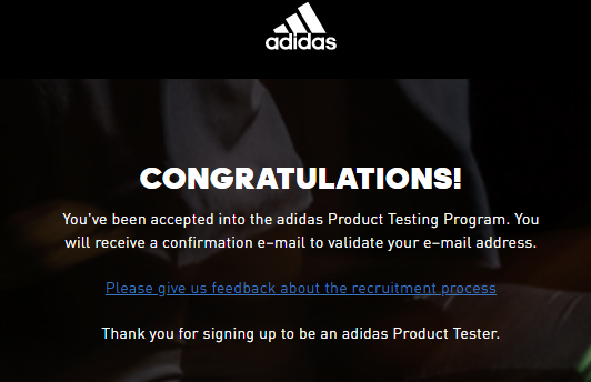 Adidas Product Testing Congrats