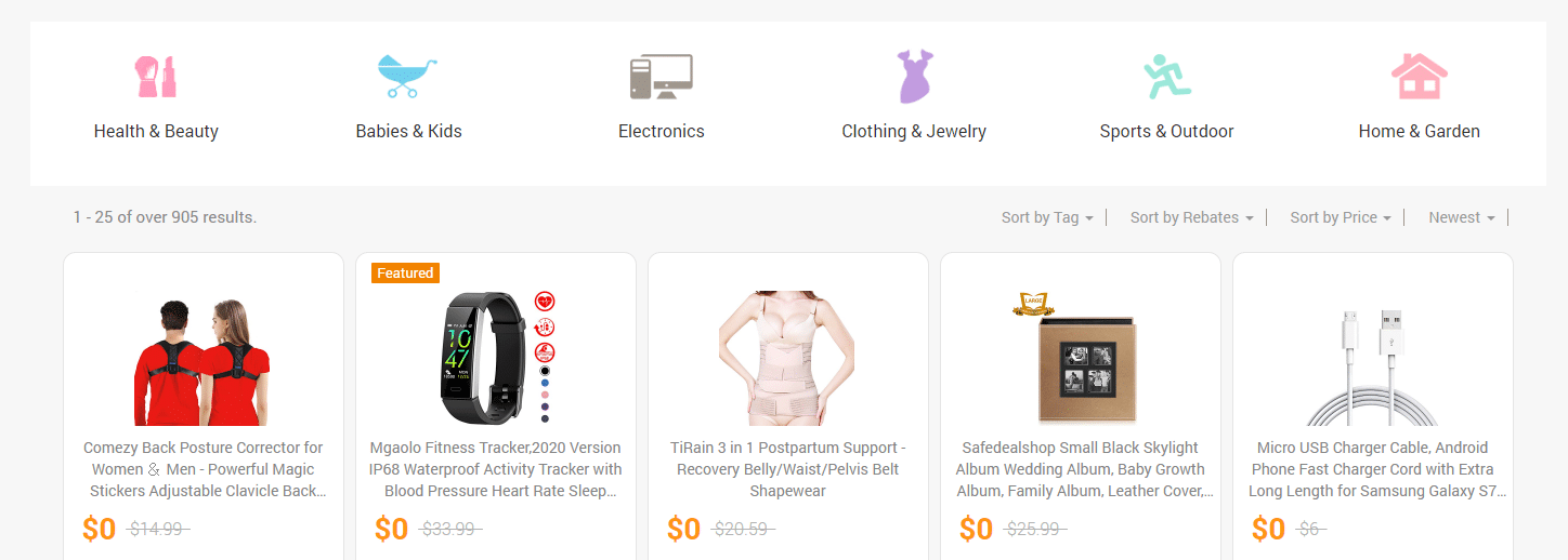 Lista de productos Rebatest