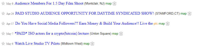 Ejemplo de trabajos de público en Craigslist NYC