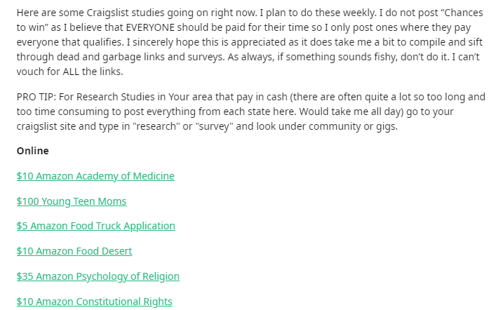 Craigslist Studies on Reddit