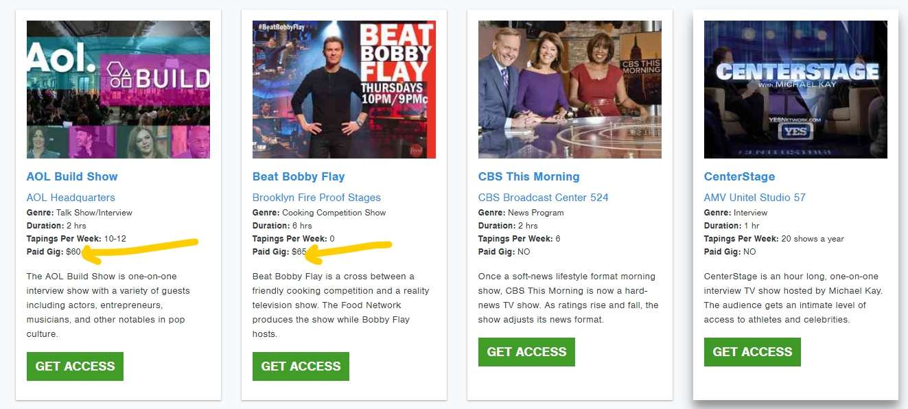 Sección de trabajos pagados en TVTaping.com